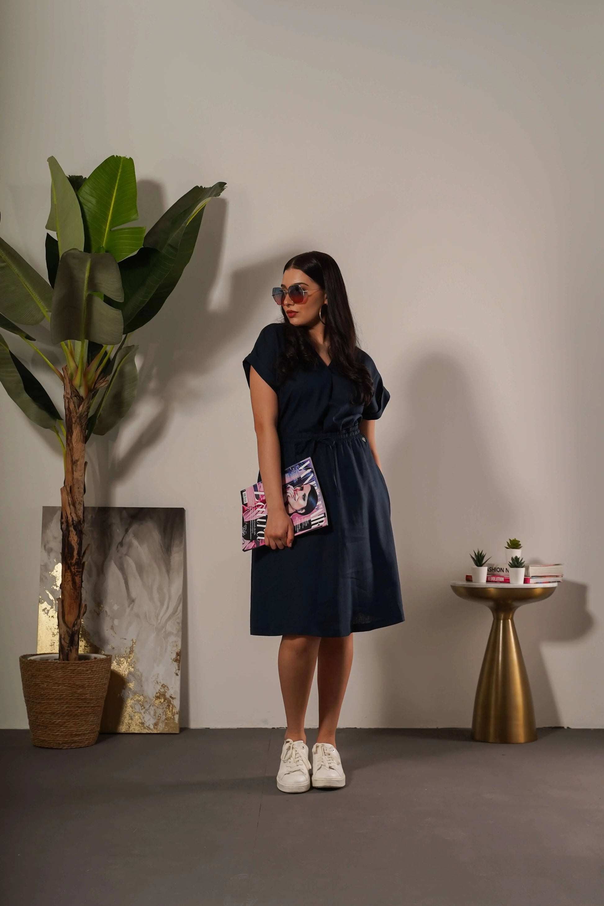 Gonna con coulisse in misto lino BLU DORABELLA