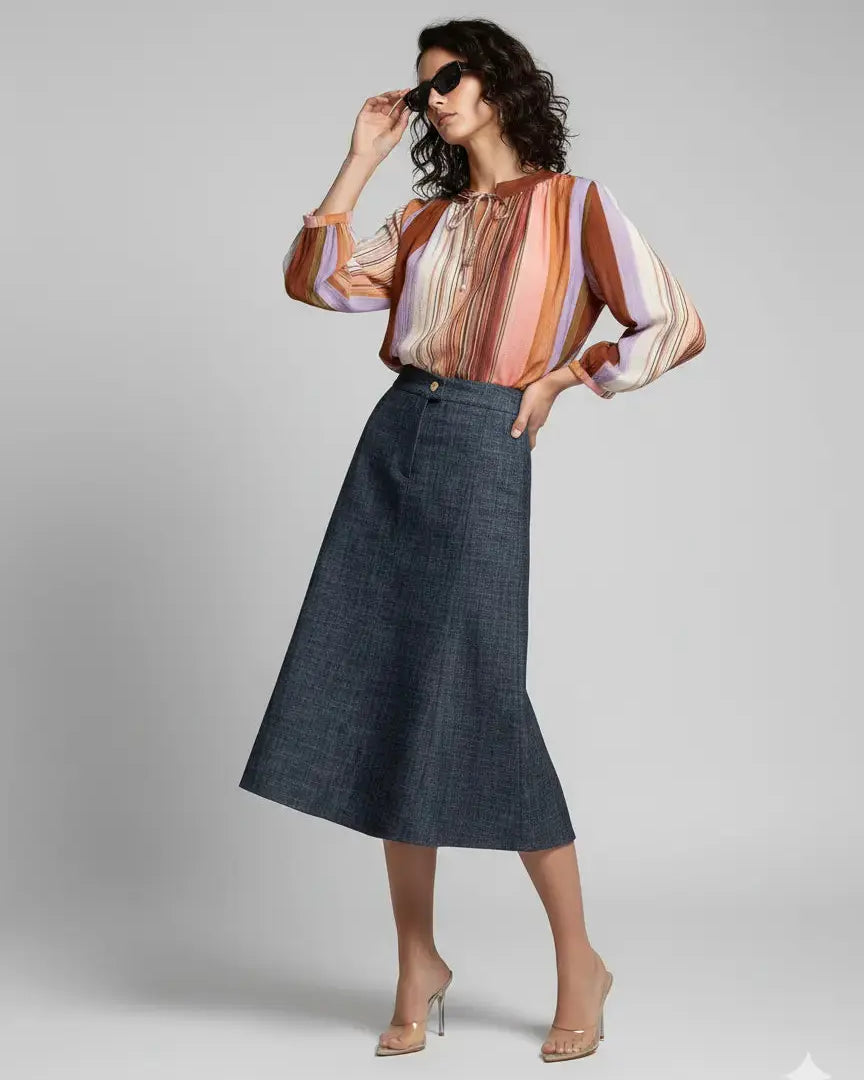 Gonna godet in jeans DORABELLA