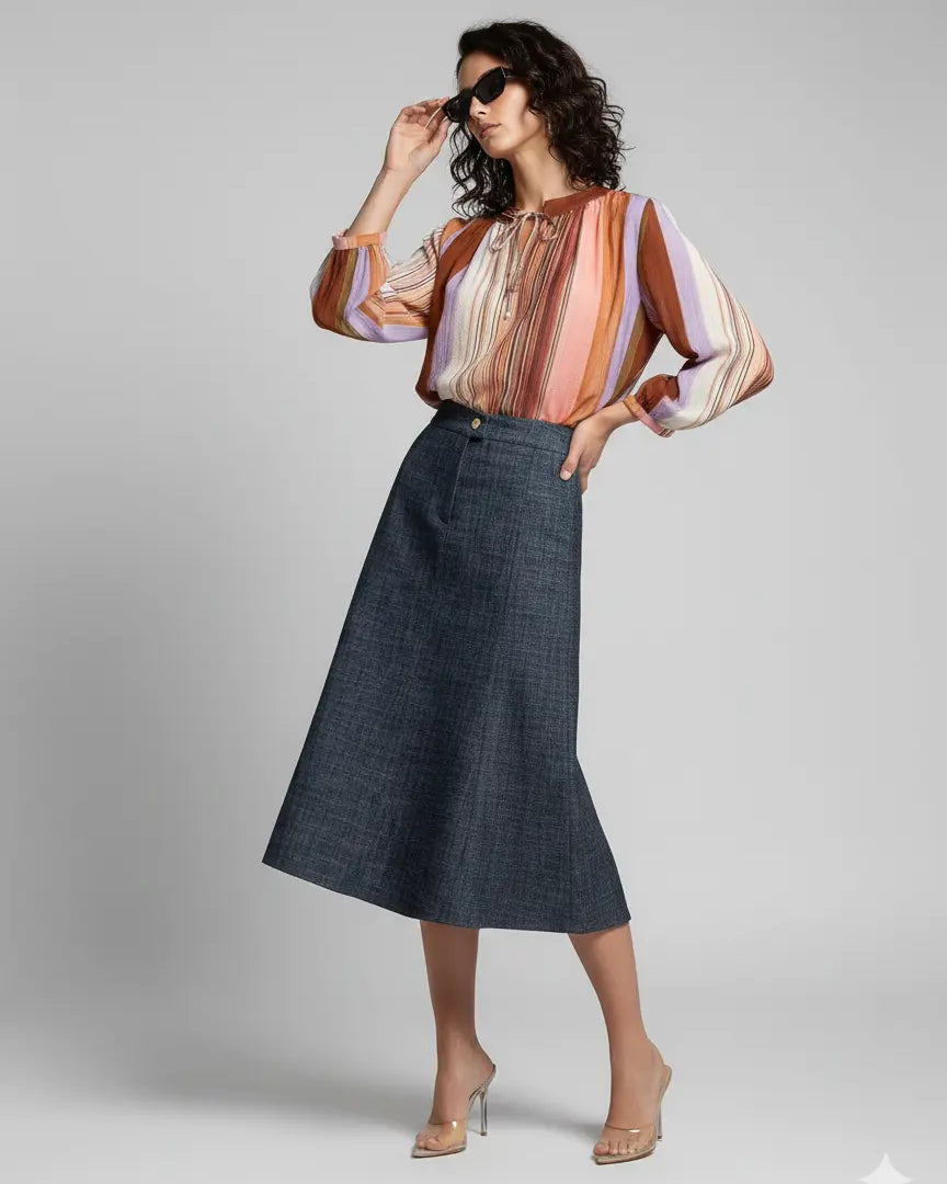 Gonna godet in jeans DORABELLA