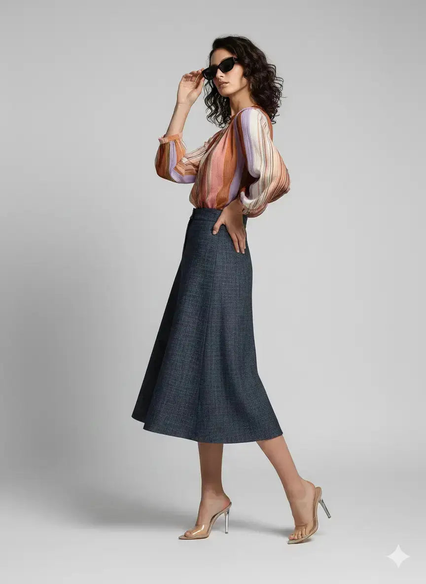 Gonna godet in jeans DORABELLA