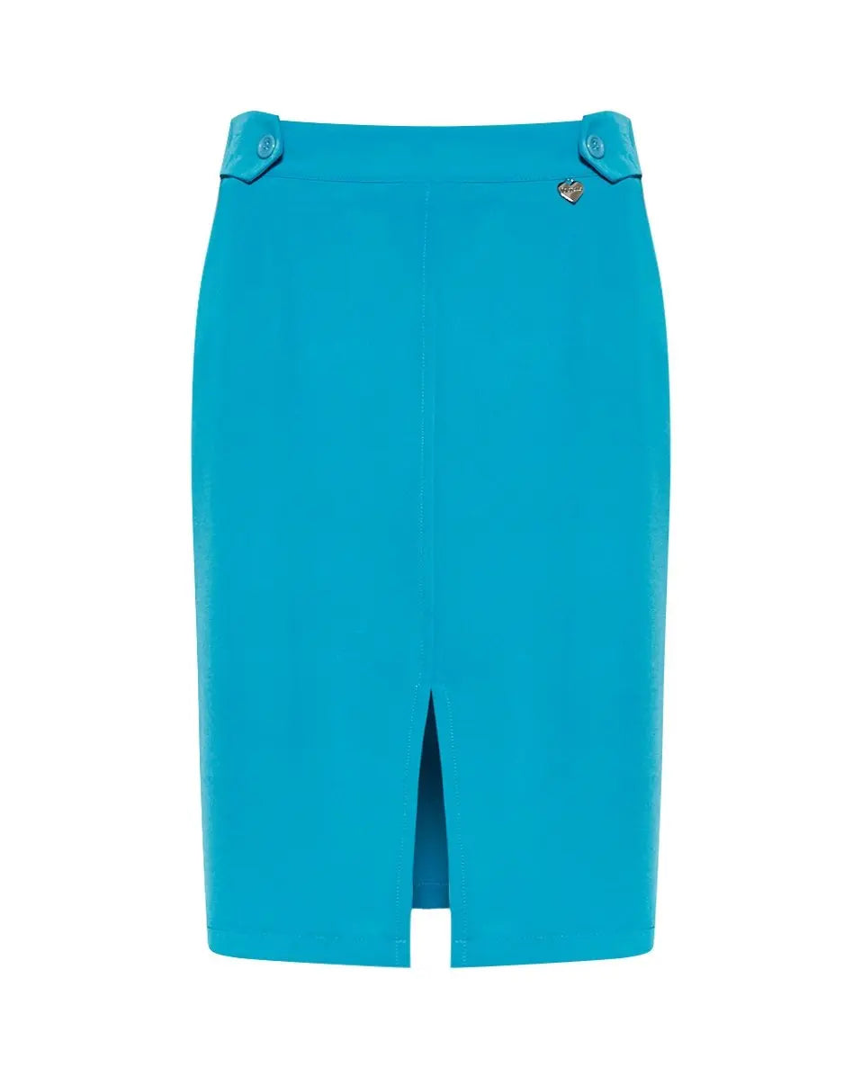 Gonna in cady elasticizzato tinta unita con cinturini in vita. AZZURRO DORABELLA