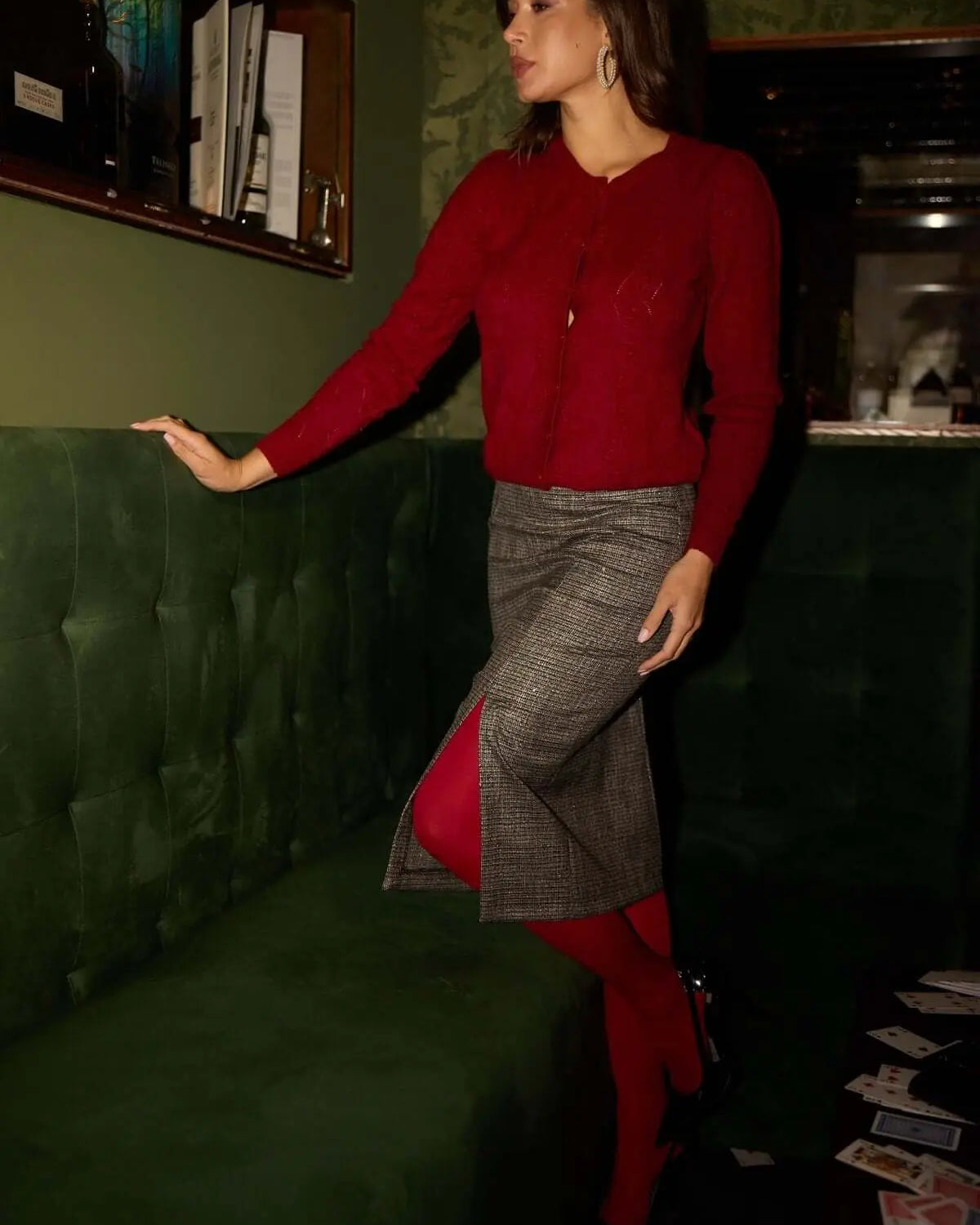 Gonna longuette con spacco laterale in check ricamato ARGENTO DORABELLA