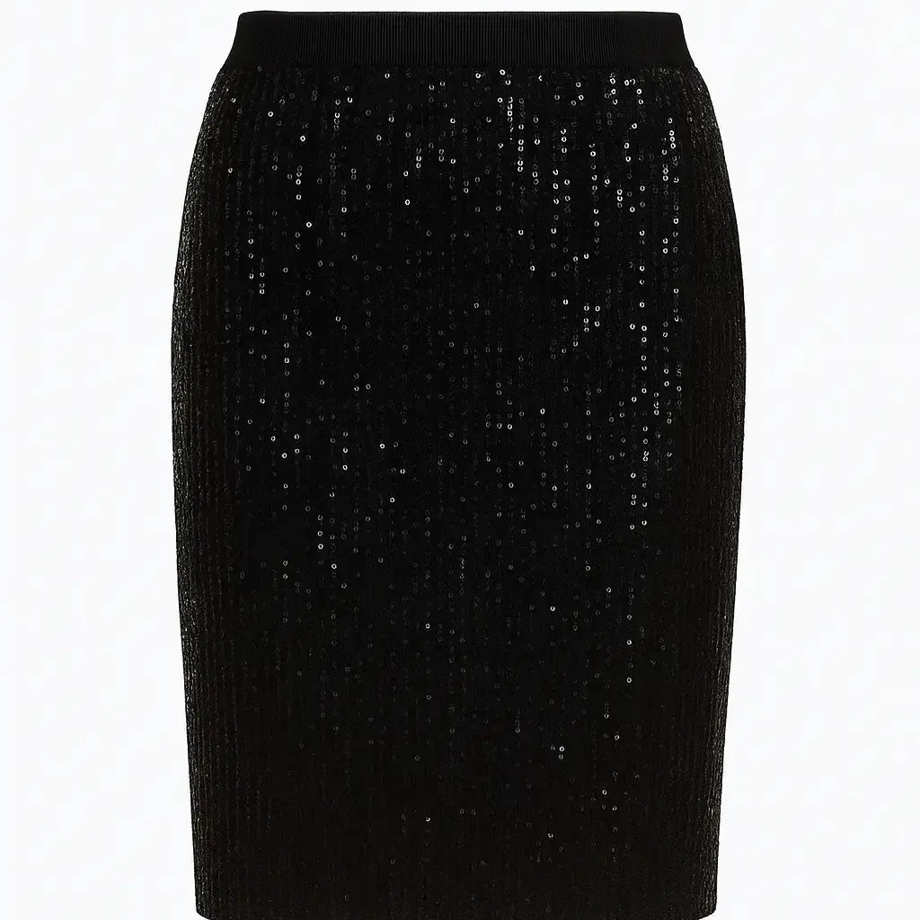 Gonna paillettes con bustino elastico DORABELLA XXL / Nero