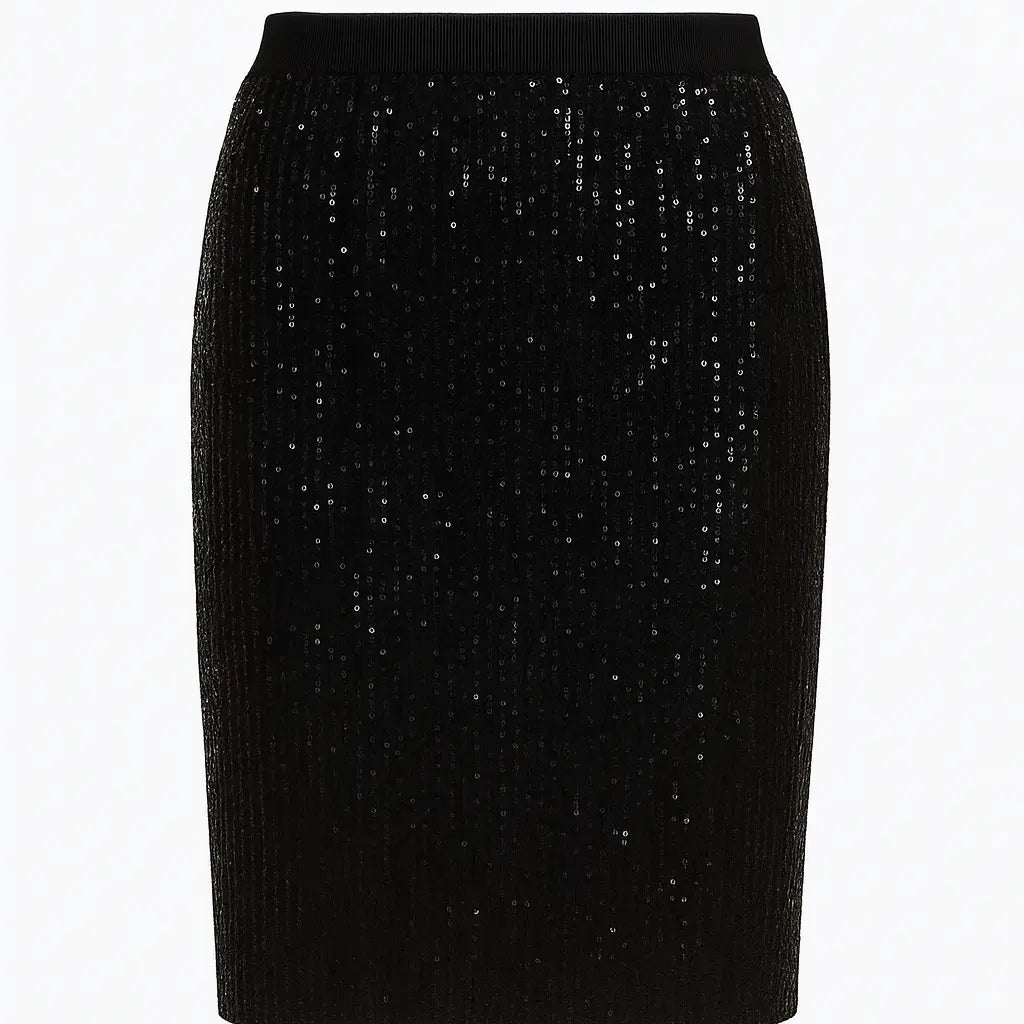 Gonna paillettes con bustino elastico DORABELLA XXL / Nero