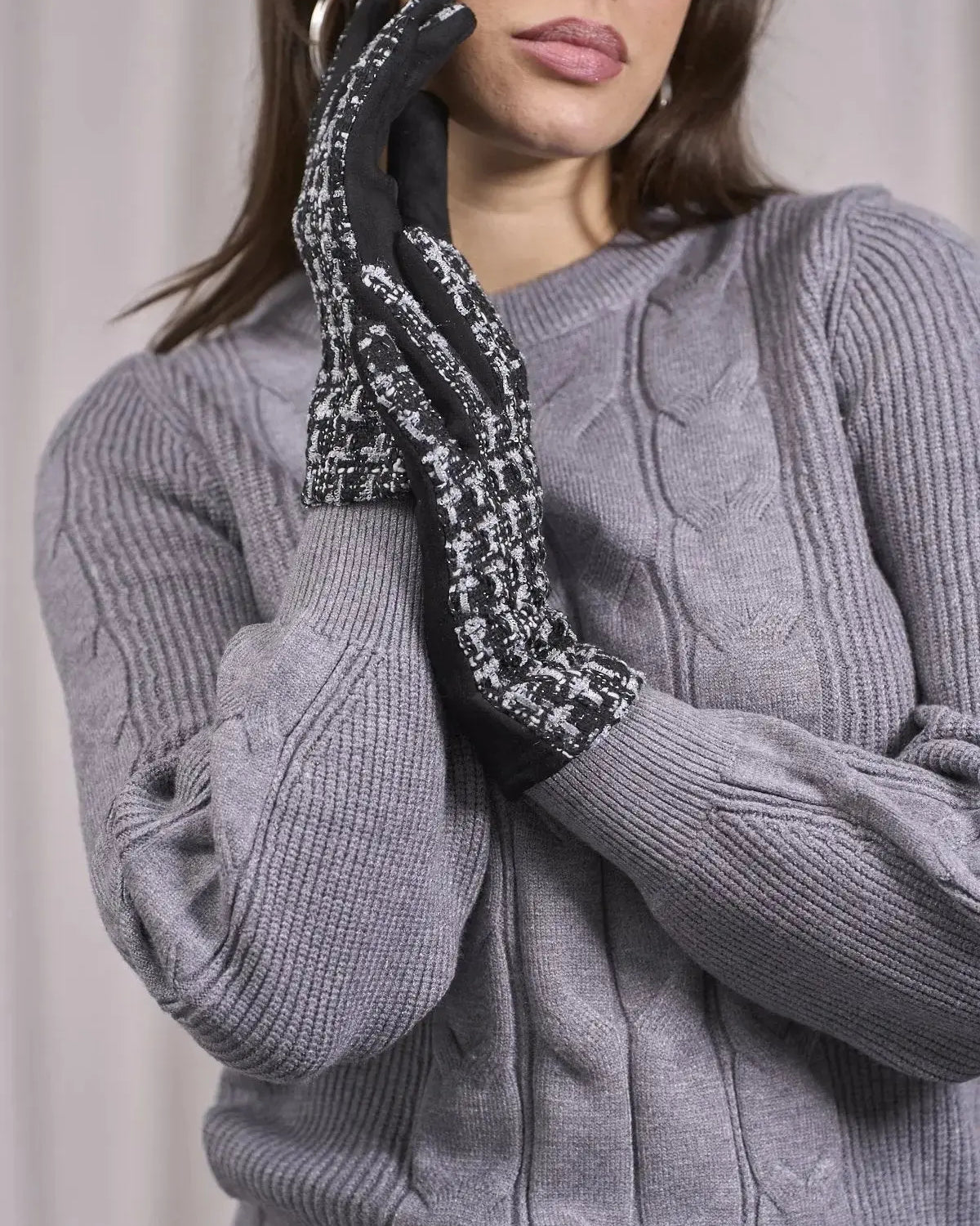 Guanti bimaterici in tessuto blucle fantasia DORABELLA