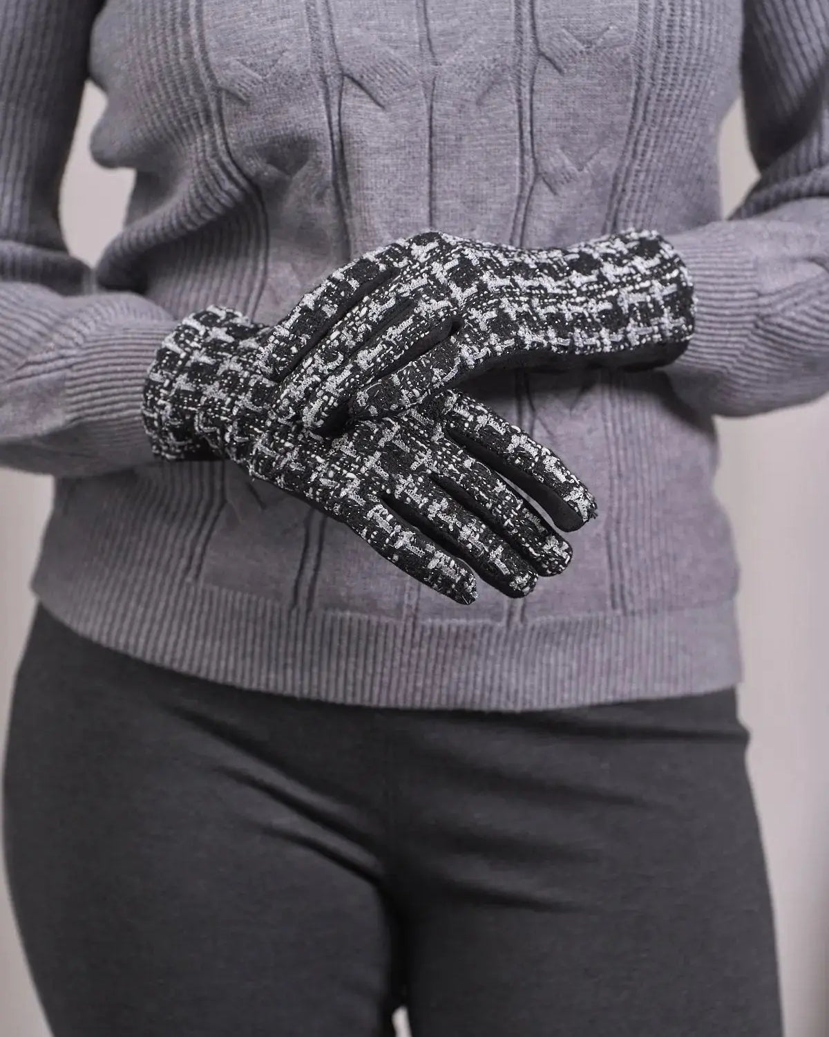 Guanti bimaterici in tessuto blucle fantasia DORABELLA