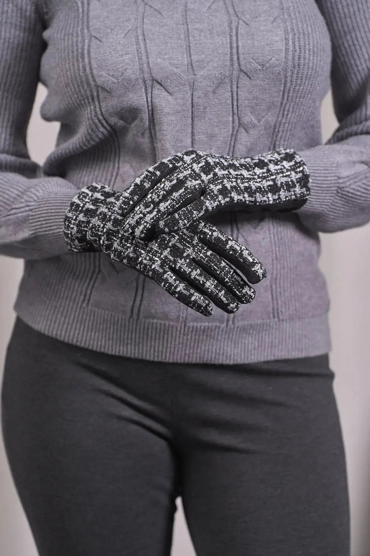 Guanti bimaterici in tessuto blucle fantasia DORABELLA