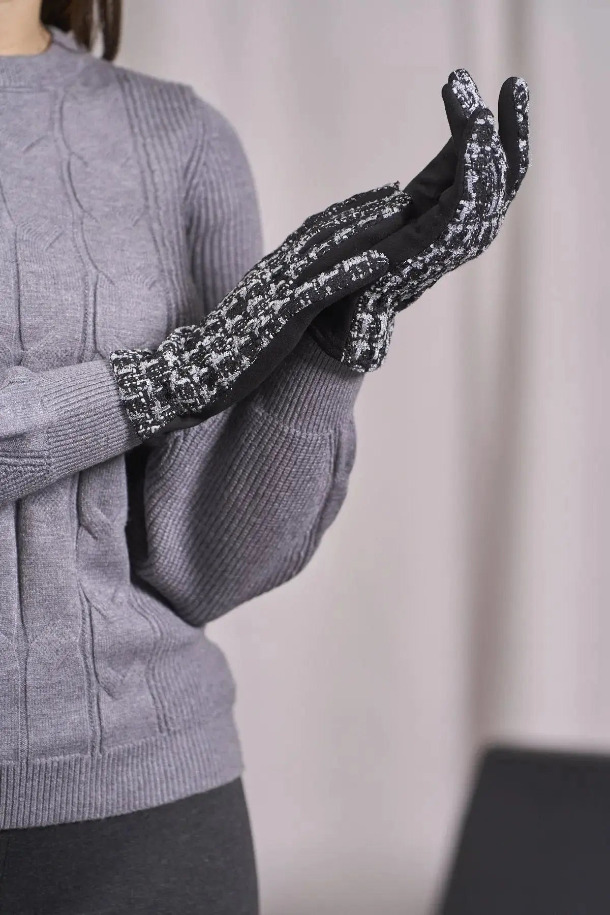 Guanti bimaterici in tessuto blucle fantasia DORABELLA