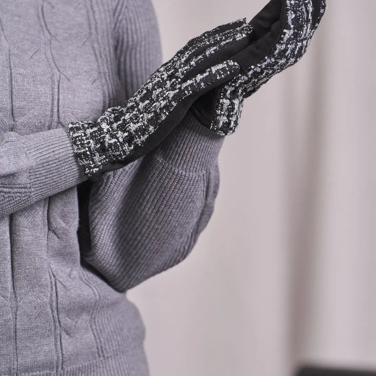 Guanti bimaterici in tessuto blucle fantasia GRIGIO DORABELLA