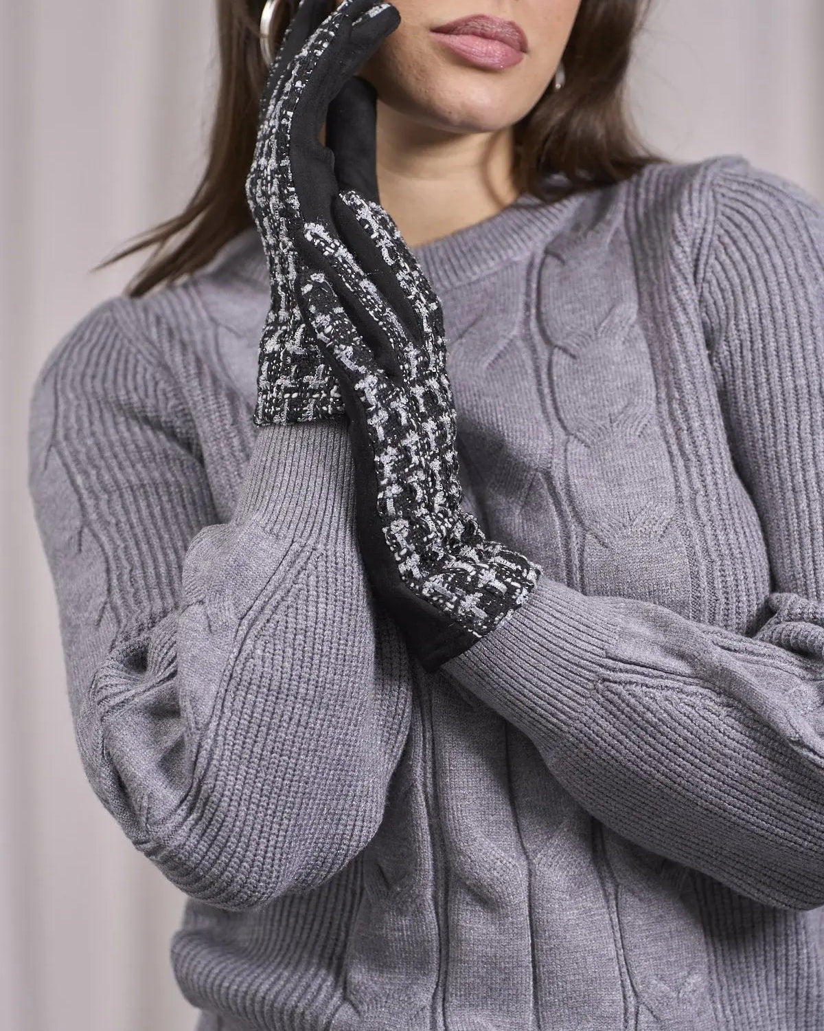 Guanti bimaterici in tessuto blucle fantasia GRIGIO DORABELLA