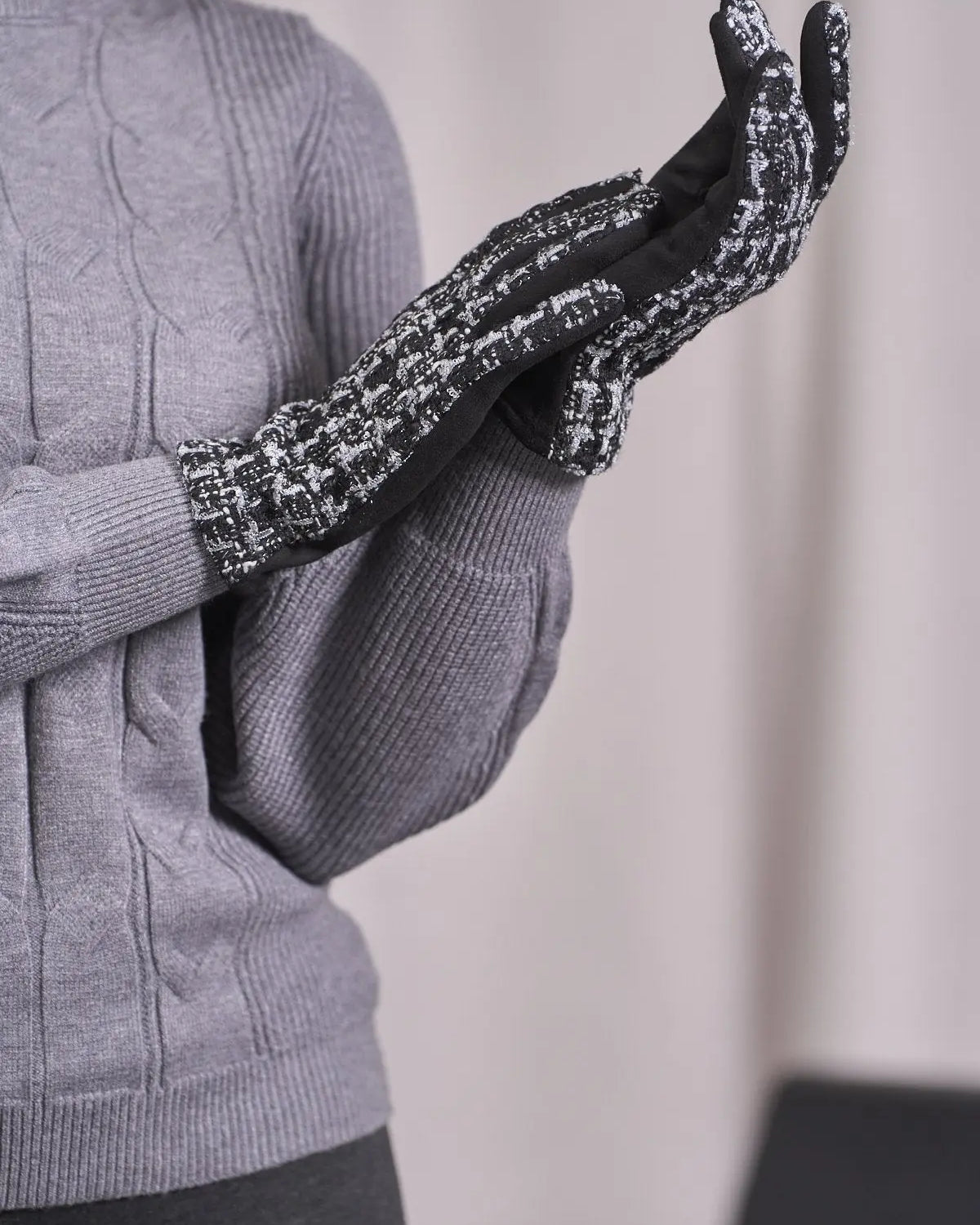 Guanti bimaterici in tessuto blucle fantasia GRIGIO DORABELLA
