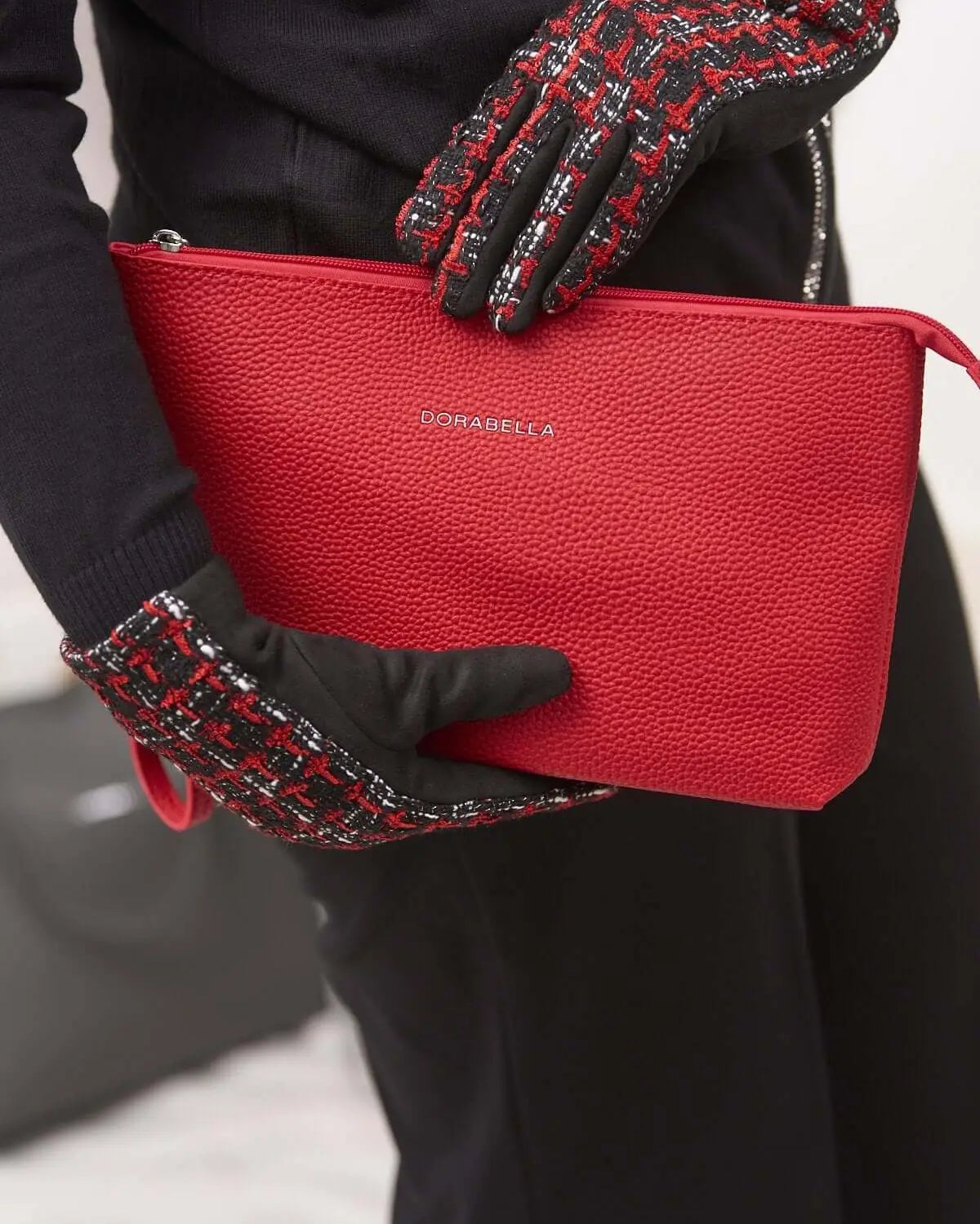 Guanti bimaterici in tessuto blucle fantasia ROSSO DORABELLA UNICO
