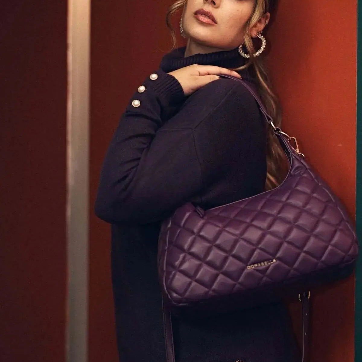 Hobo bag in ecopelle trapuntata PRUGNA DORABELLA UNICO