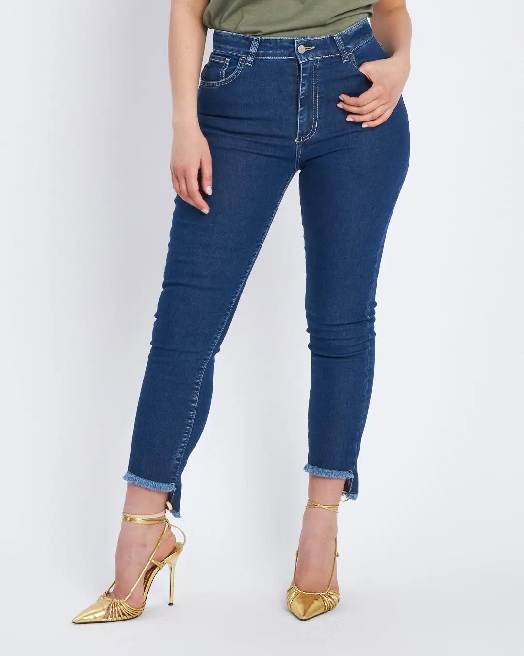 Jeans slim con orlo asimmetrico sfrangiato DENIM DORABELLA COUTURE 52