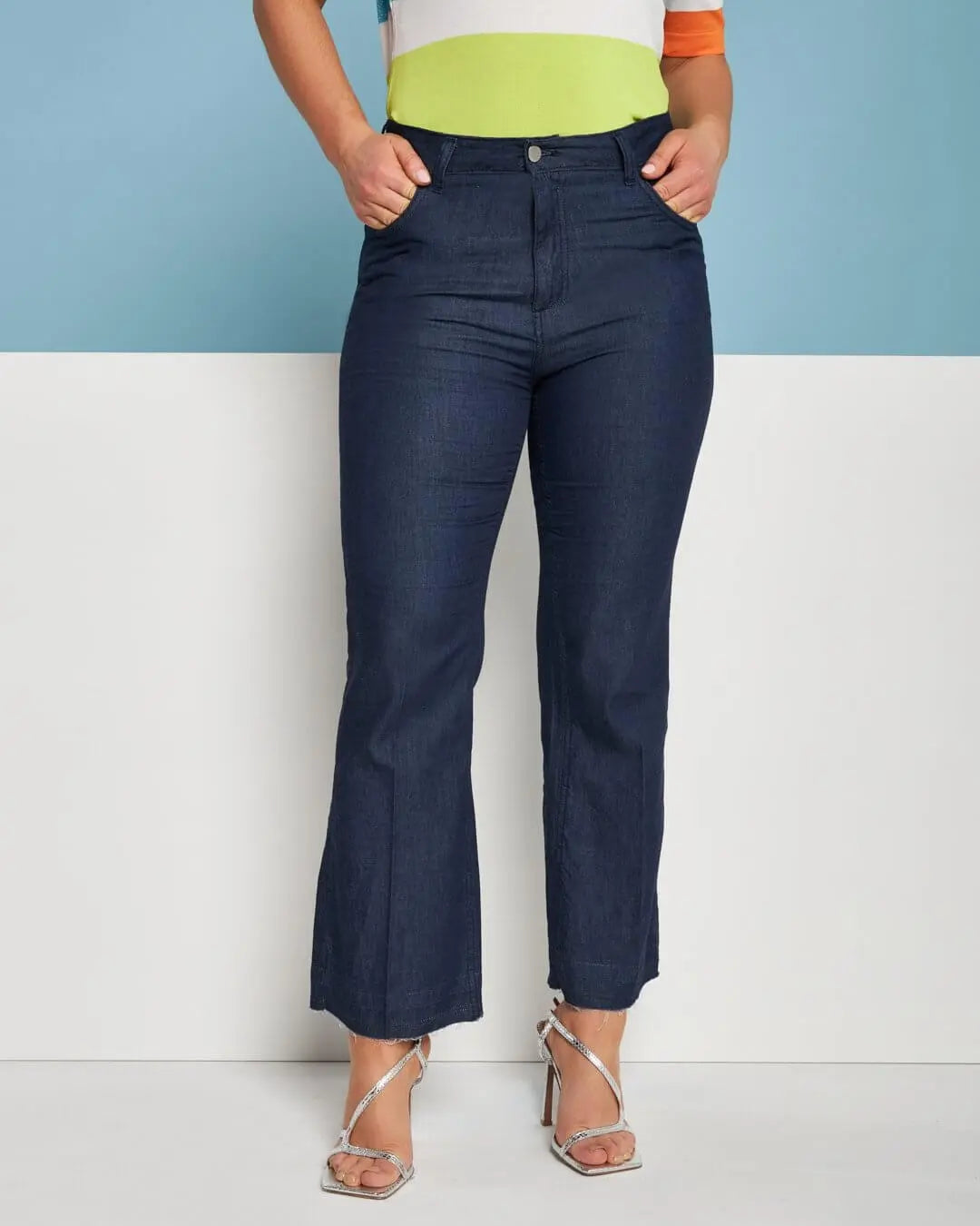 Jeans zampetta cinque tasche in denim di cotone melange con ricamo logo DENIM DORABELLA COUTURE 52