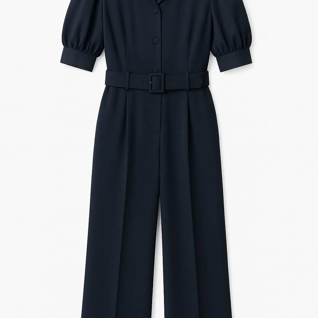 Jumpsuit a palazzo, con cintura e maniche a palloncino Unica by Dorabella Deep-Blue-Navy-Taglia-Unica-Curvy-fino-alla-54