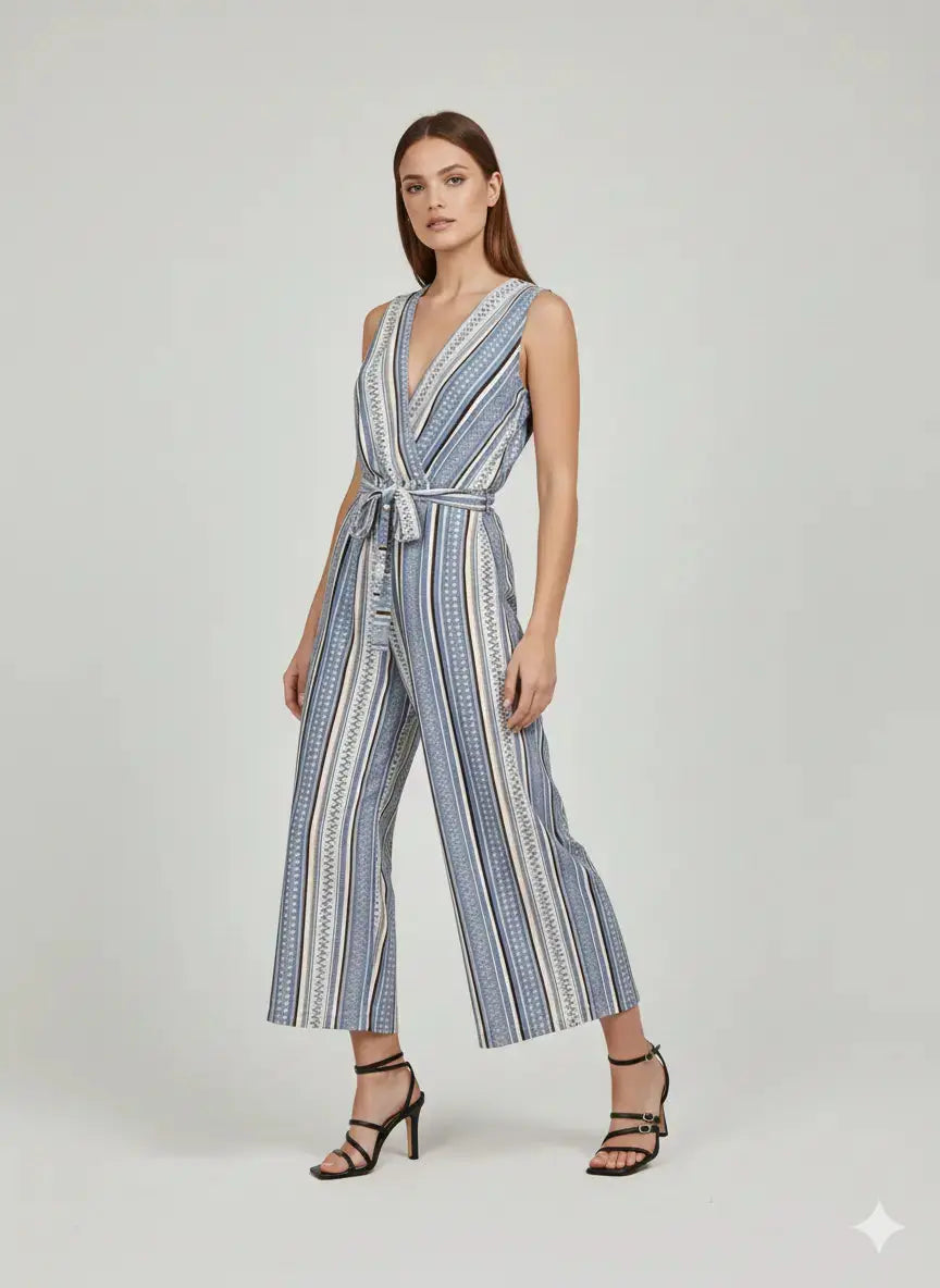 Jumpsuit ampia con scollo a "V" incrociato e fusciacca in vita Unica by Dorabella