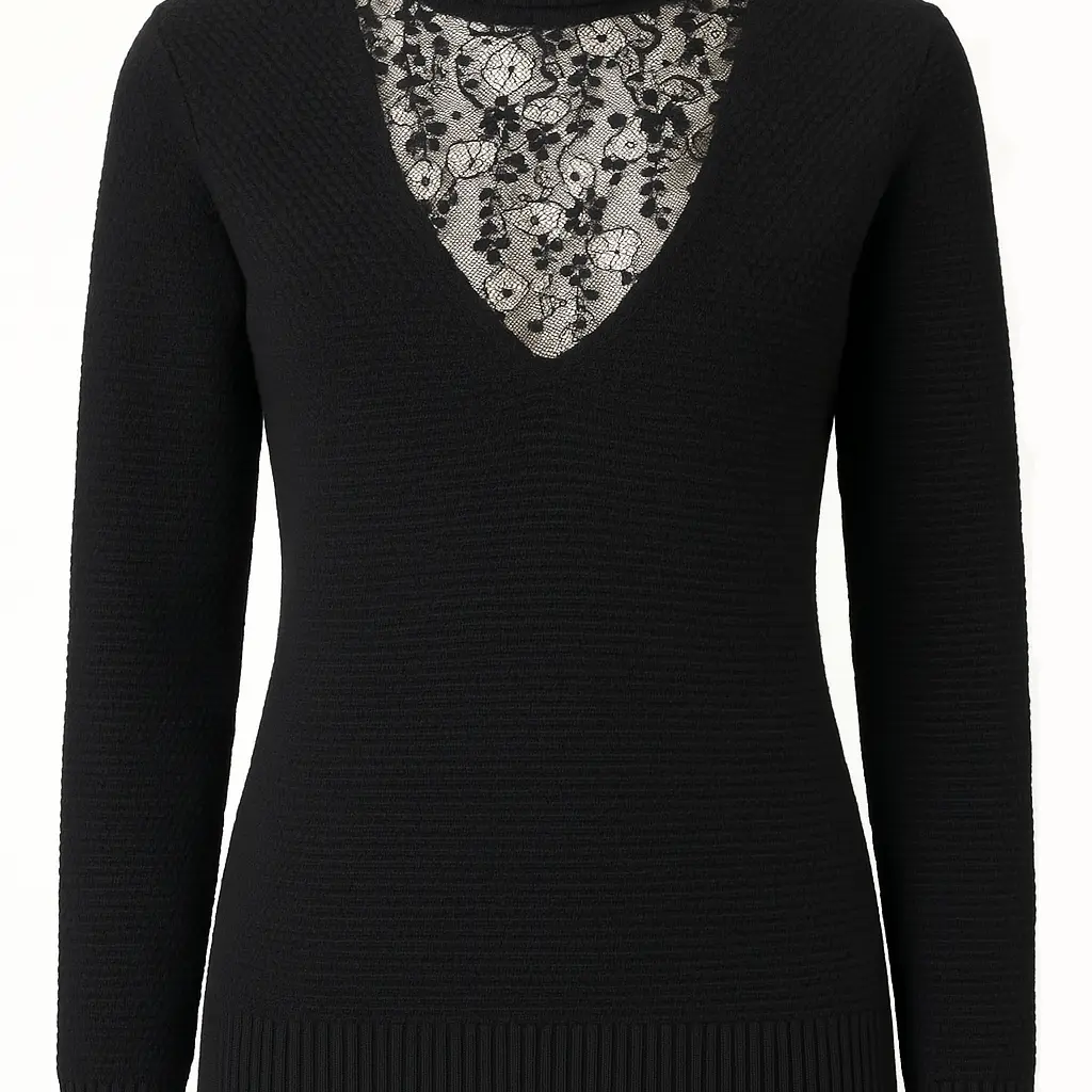 Lupetto con scollo in pizzo e strass DORABELLA