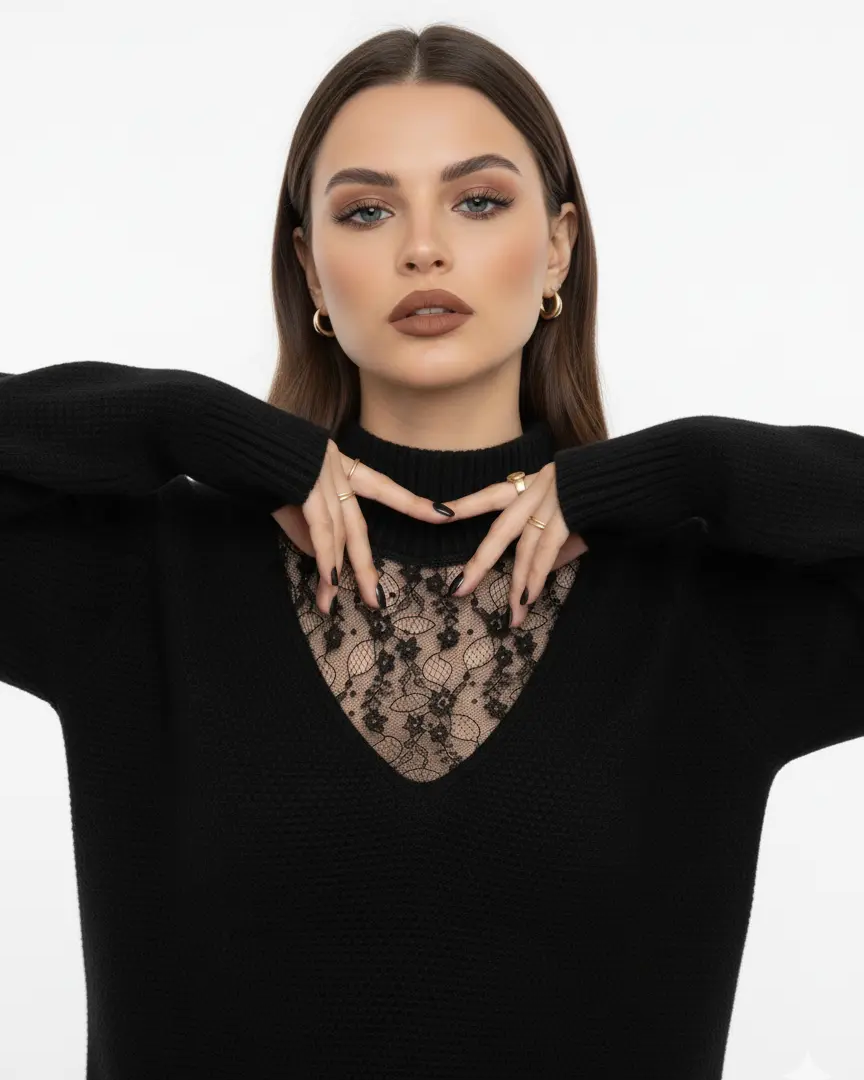 Lupetto con scollo in pizzo e strass DORABELLA