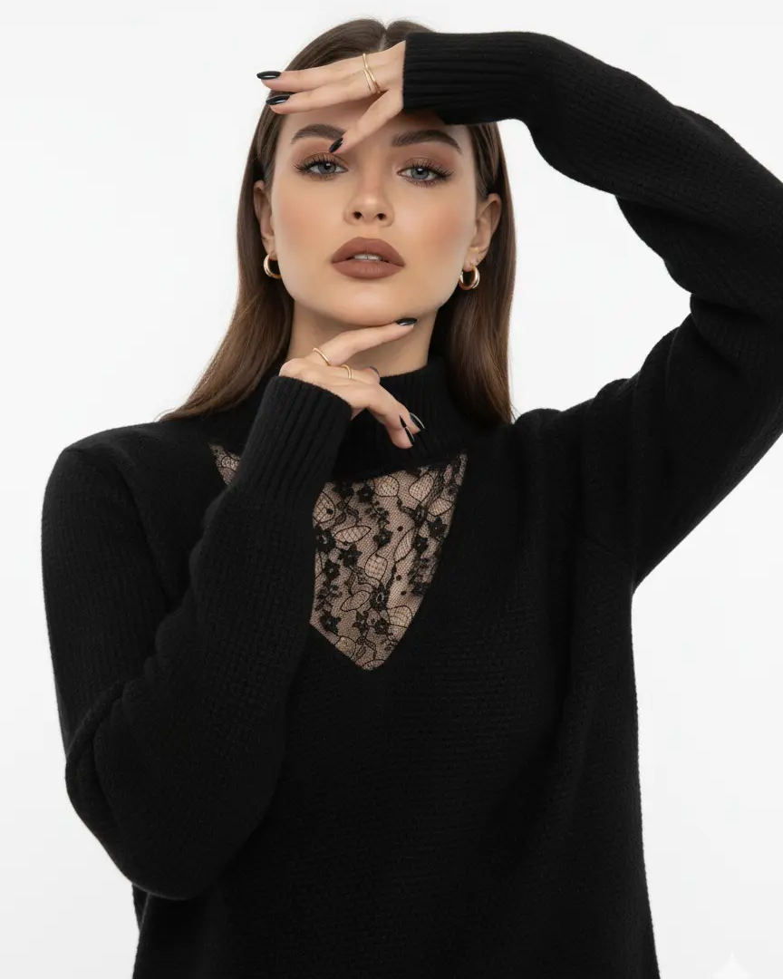 Lupetto con scollo in pizzo e strass DORABELLA