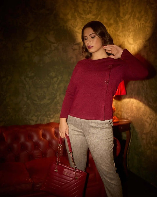 MAGLIA GIROCOLLO CON BOTTONI BORDEAUX DORABELLA