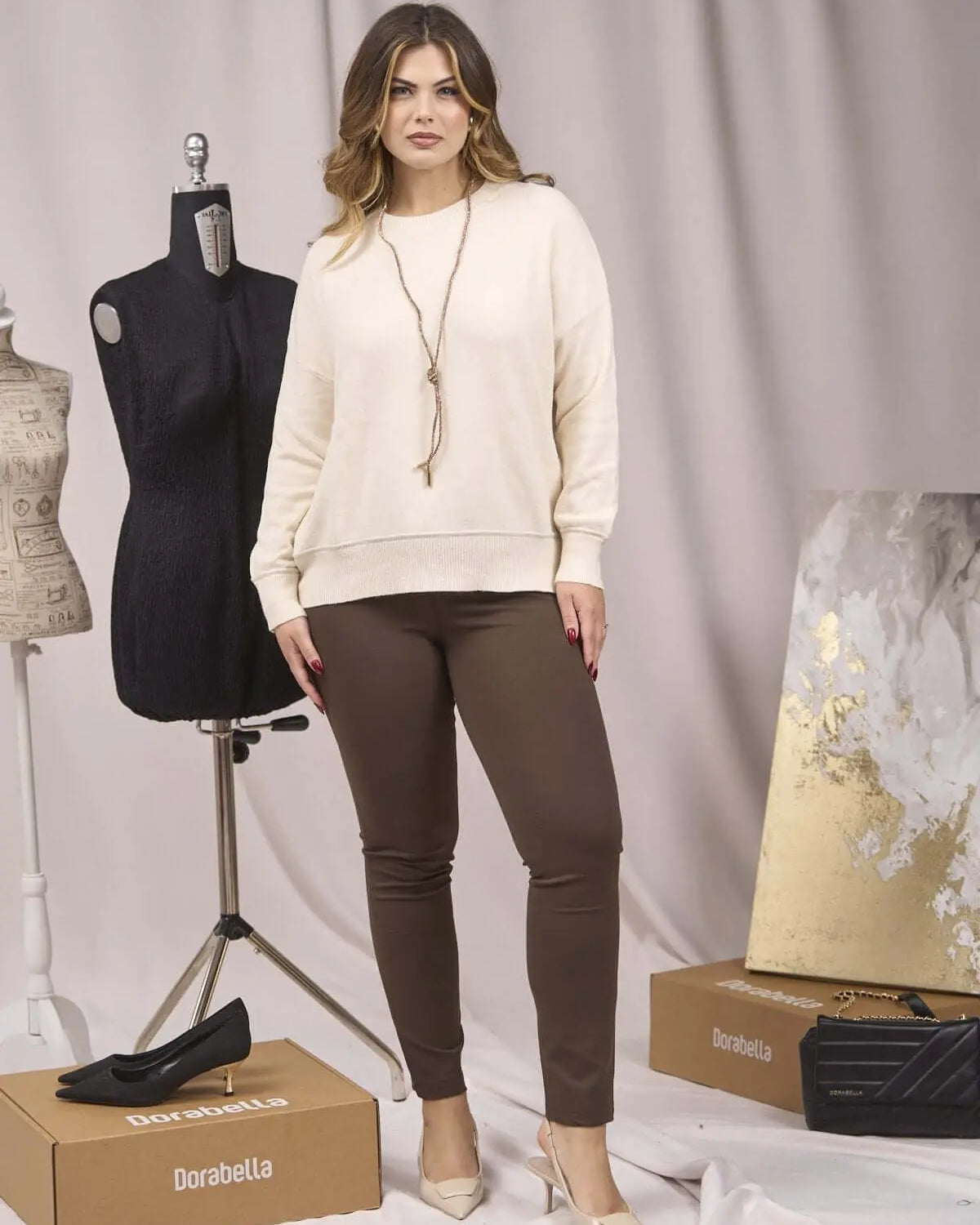 MAGLIA GIROCOLLO CON PROFILO LUREX LATTE DORABELLA L-XL