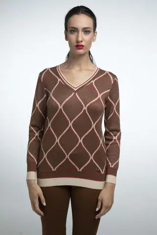 MAGLIA V D.M/POLIESTERE CACAO-ORO DORABELLA