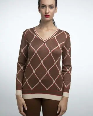 MAGLIA V D.M/POLIESTERE CACAO-ORO DORABELLA