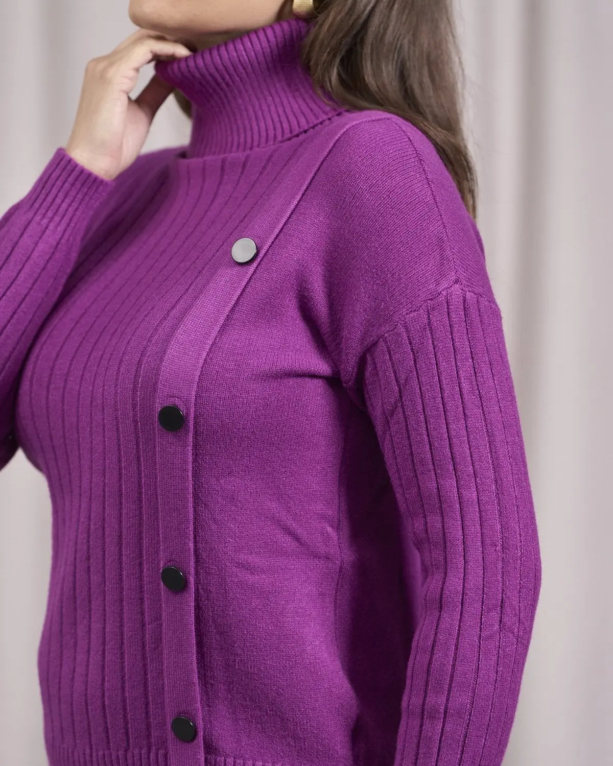 Maglia a collo alto con bottoni laterali ORCHIDEA DORABELLA