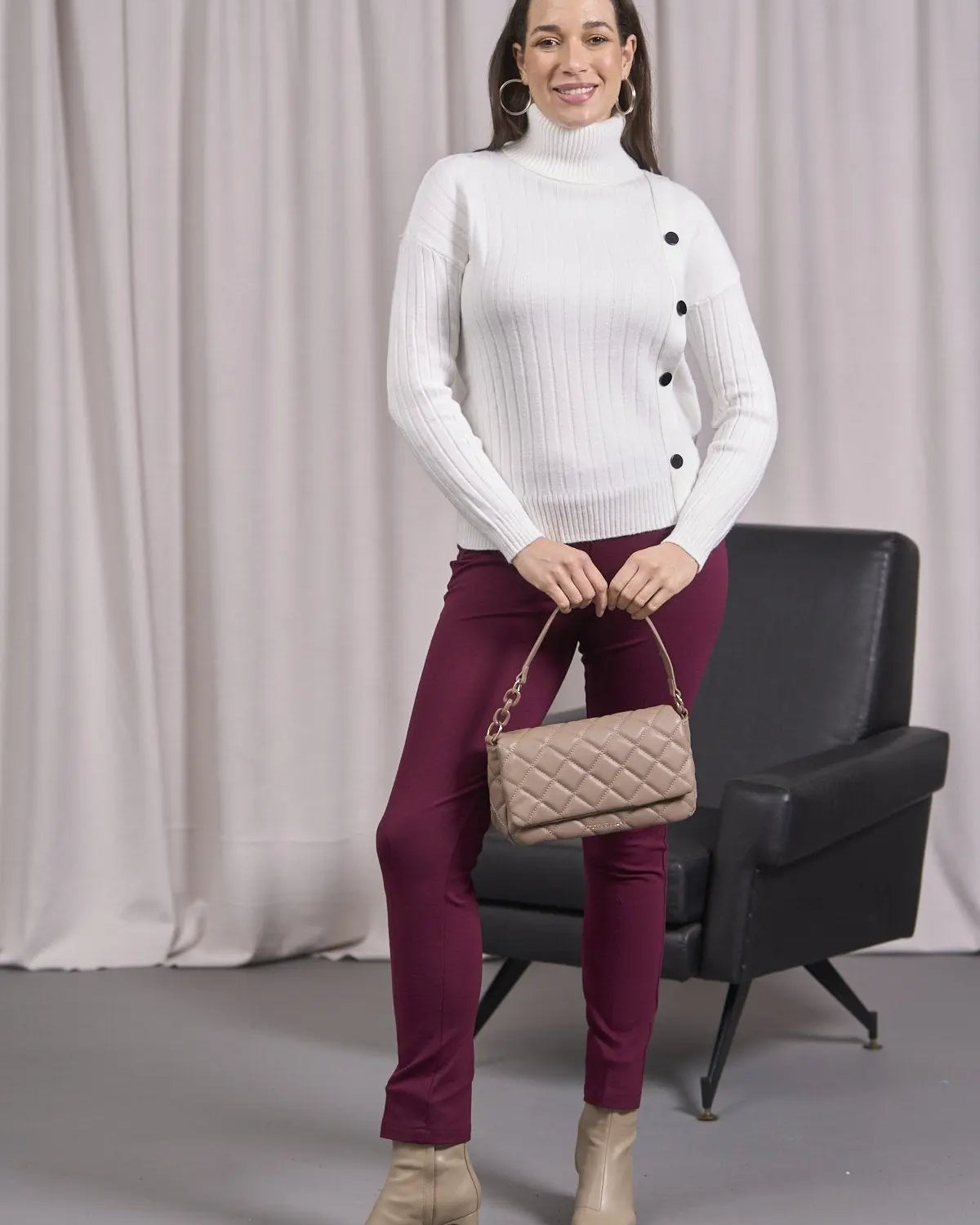 Maglia a collo alto con bottoni laterali PANNA DORABELLA