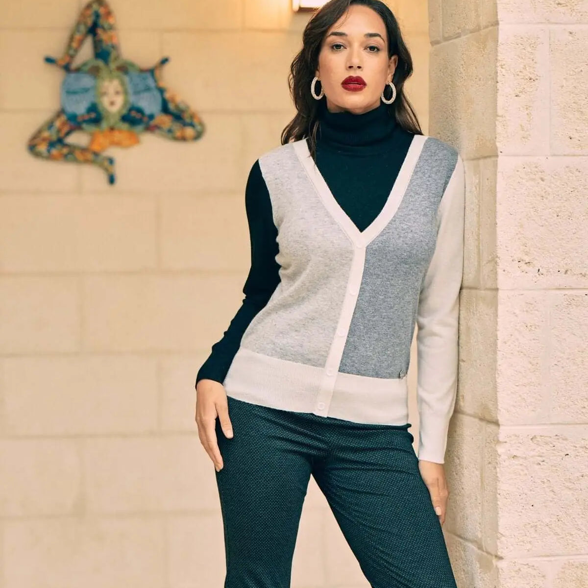 Maglia a collo alto con inserti a contrasto OFF WHITE DORABELLA XL