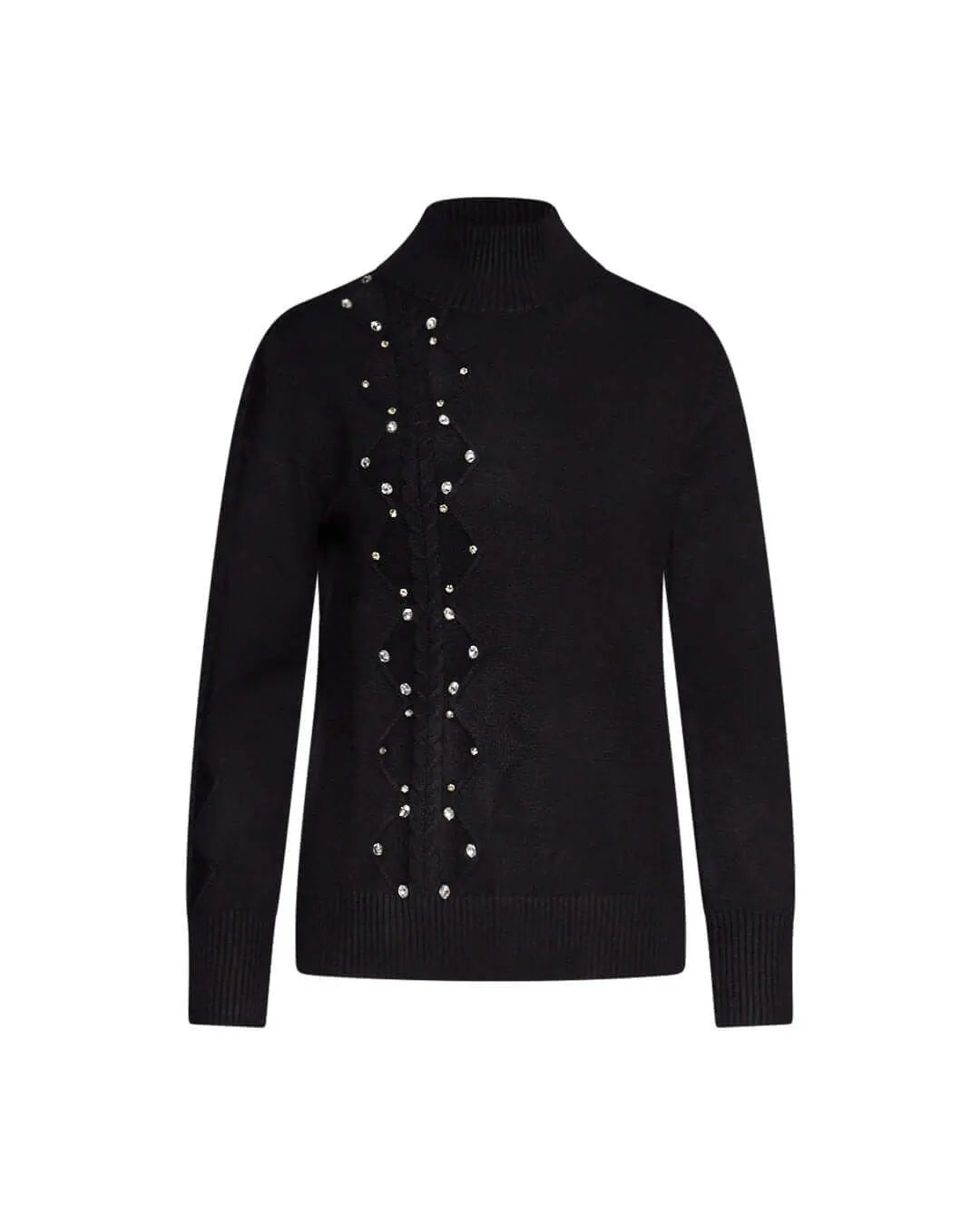 Maglia a collo alto con intarsio e dettaglio strass frontali NERO DORABELLA