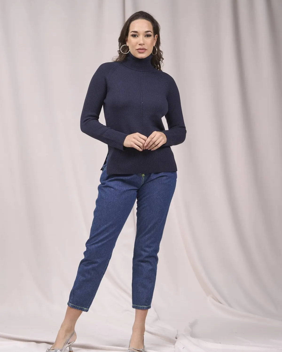 Maglia a collo alto con manica raglan BLU IRONICA