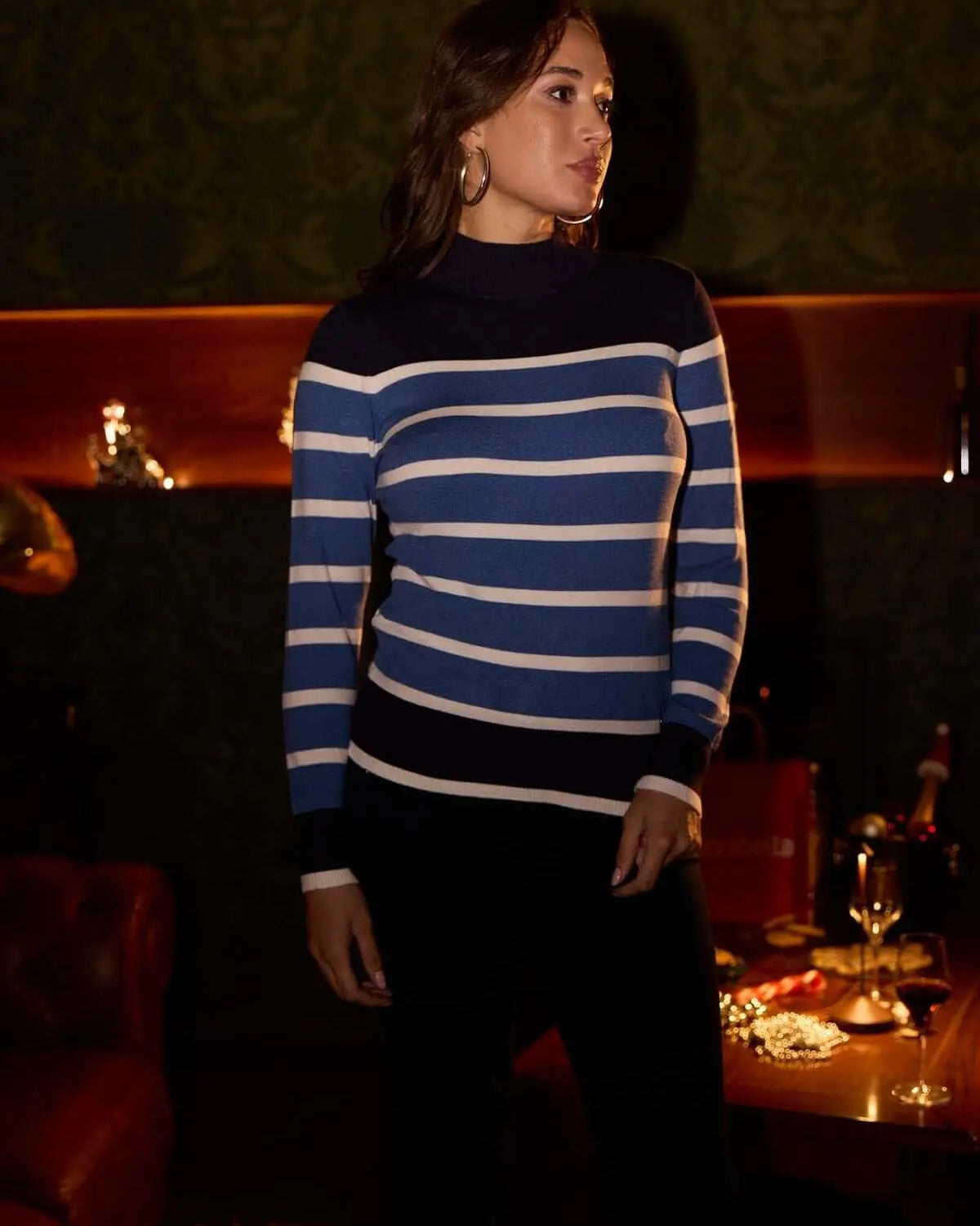 Maglia a collo alto con motivo a righe bicolor OFF WHITE DORABELLA