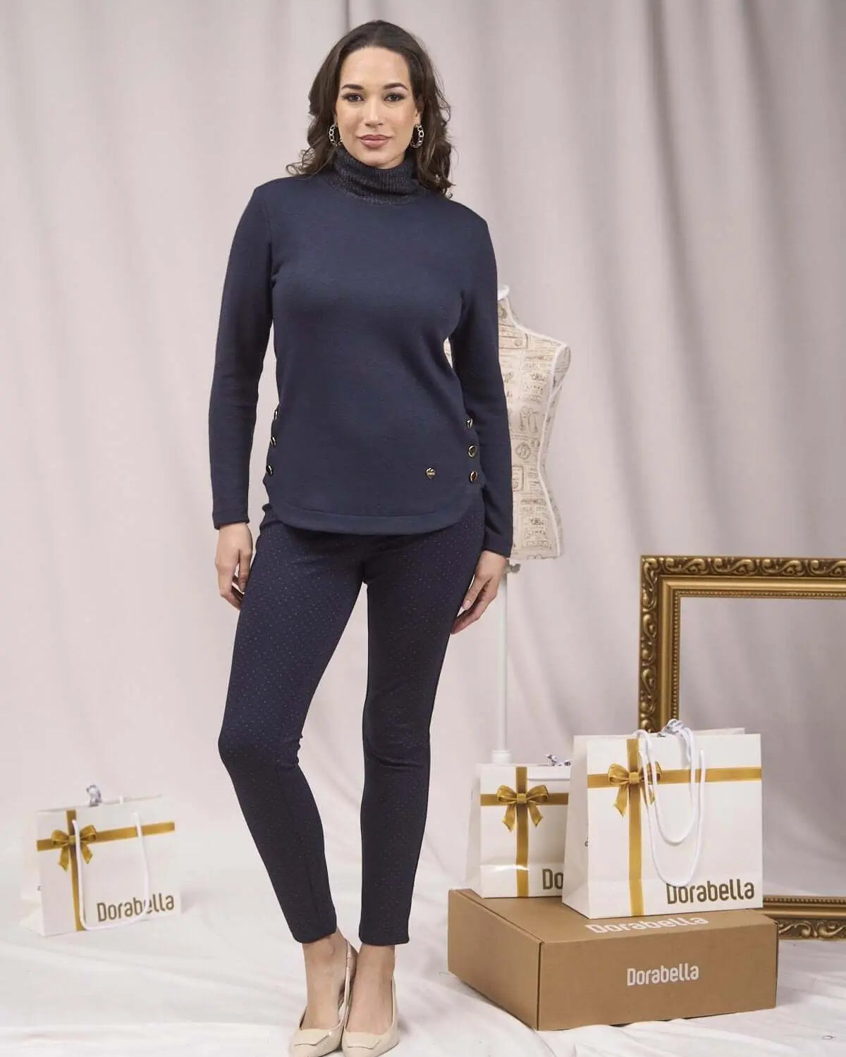 Maglia a collo alto con spacchi e bottoni BLU DORABELLA