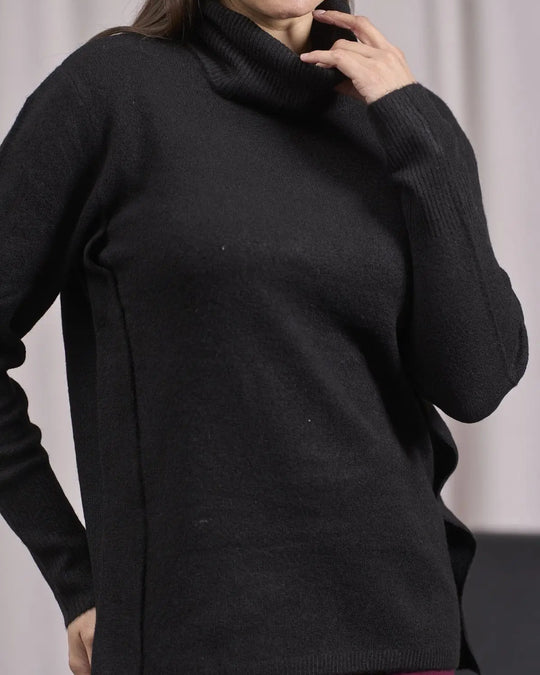 Maglia a collo alto risvoltato e spacchi NERO DORABELLA