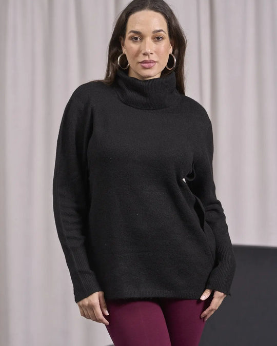 Maglia a collo alto risvoltato e spacchi NERO DORABELLA