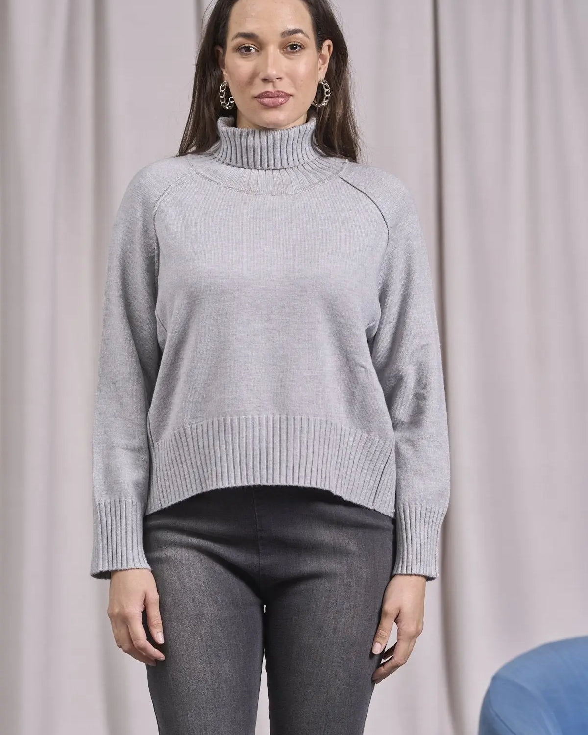 Maglia a collo alto, manica raglan e costine GRIGIO MELANGE IRONICA