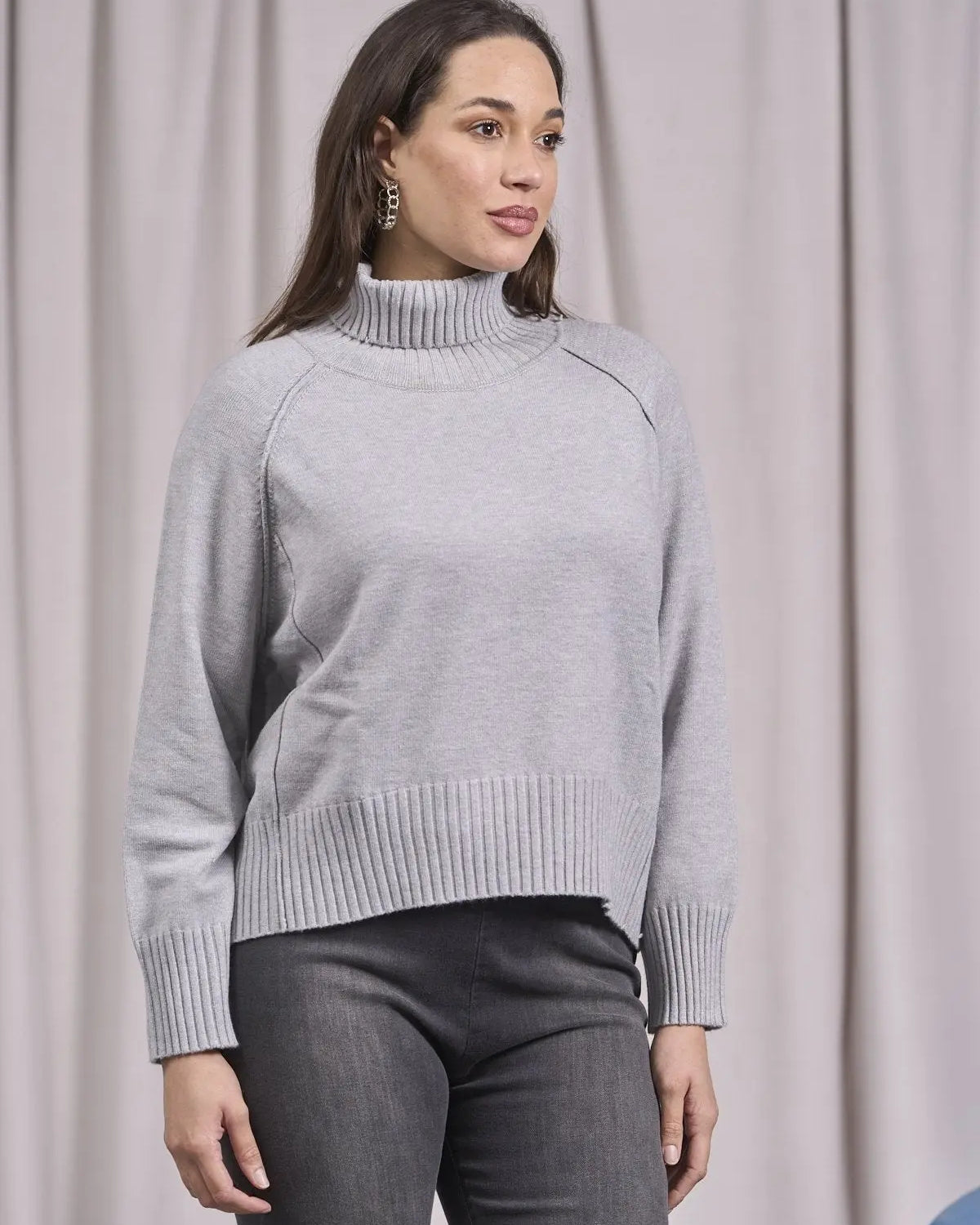 Maglia a collo alto, manica raglan e costine GRIGIO MELANGE IRONICA