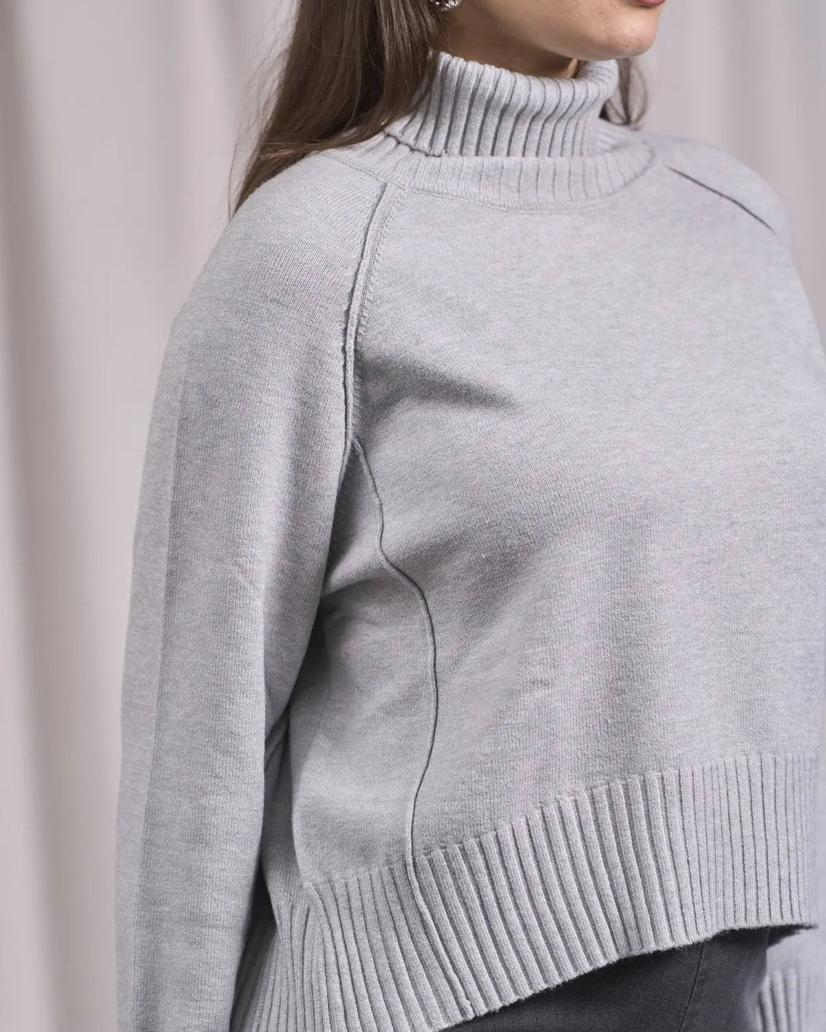 Maglia a collo alto, manica raglan e costine GRIGIO MELANGE IRONICA