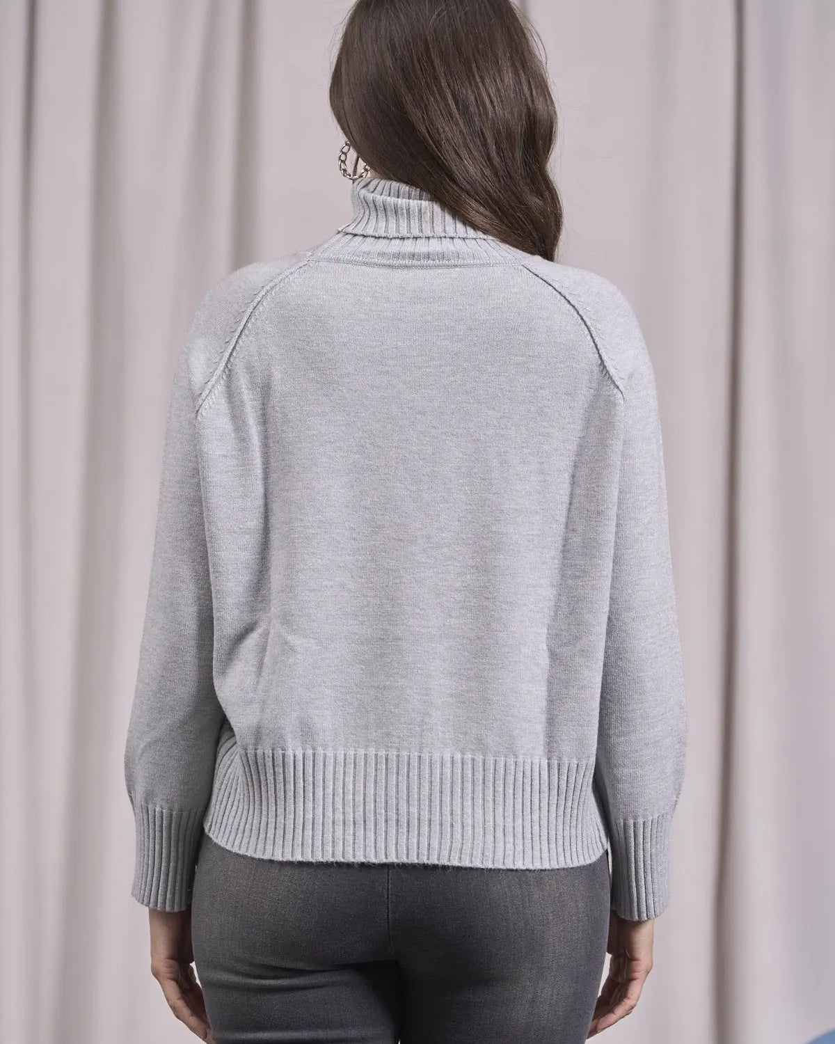 Maglia a collo alto, manica raglan e costine GRIGIO MELANGE IRONICA