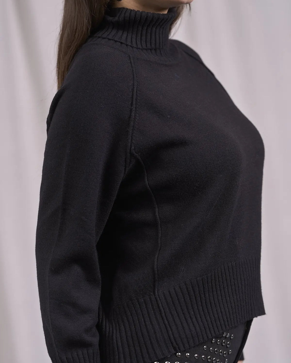 Maglia a collo alto, manica raglan e costine NERO IRONICA