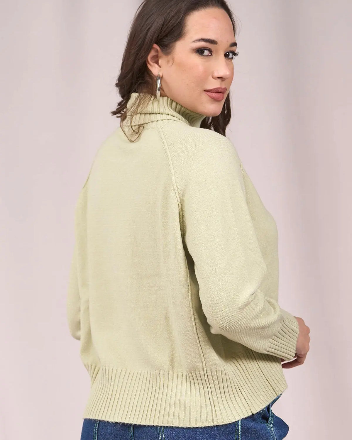 Maglia a collo alto, manica raglan e costine VERDE IRONICA