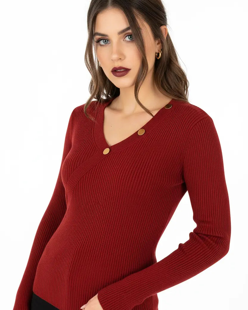 Maglia a costine con bottoni decorativi DORABELLA