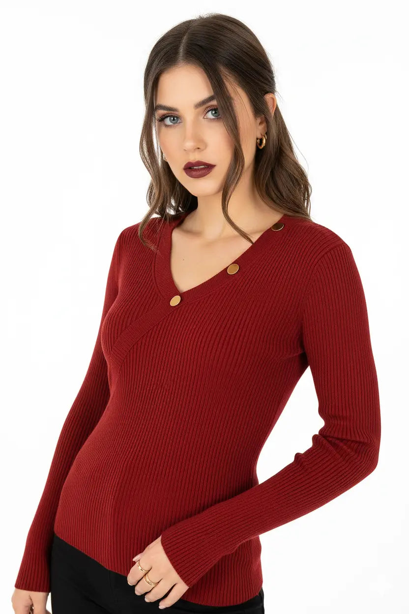 Maglia a costine con bottoni decorativi DORABELLA