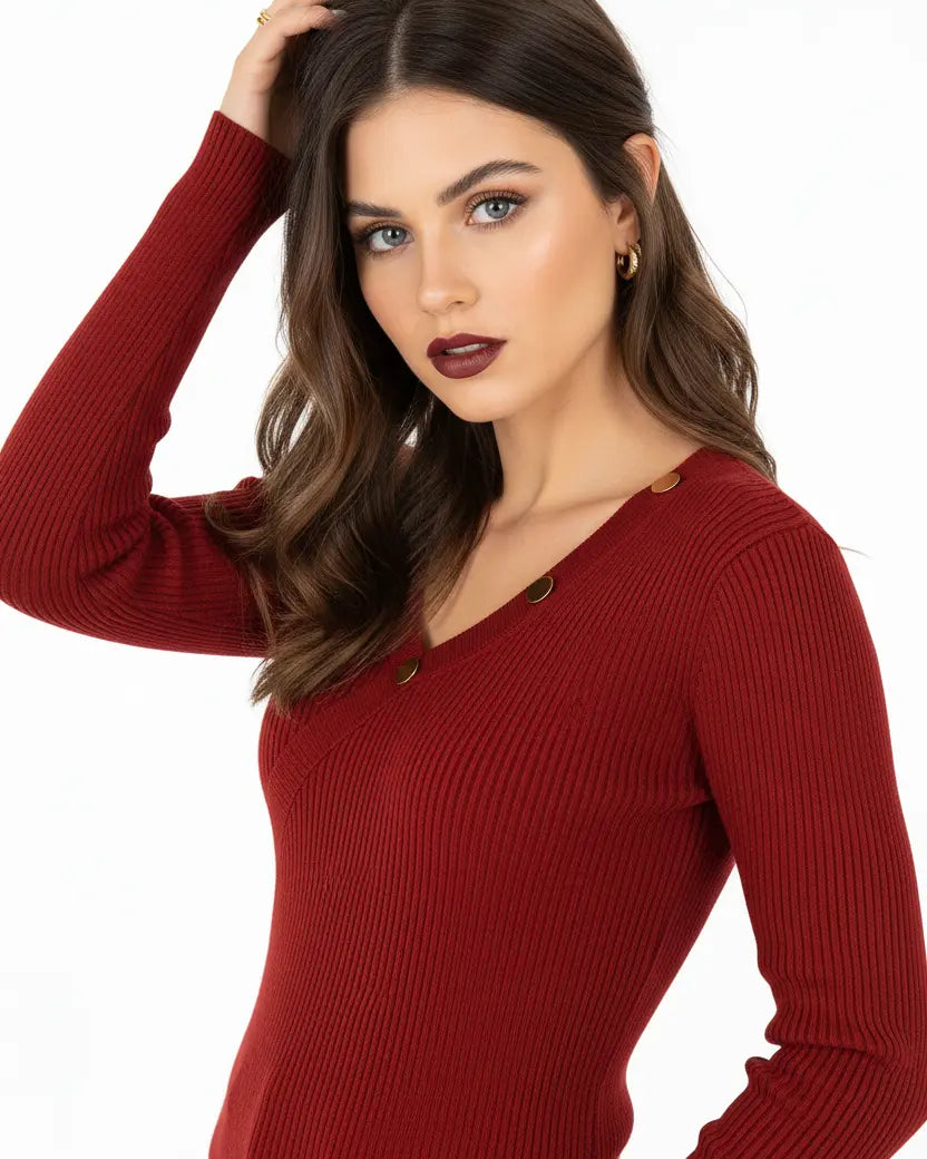 Maglia a costine con bottoni decorativi DORABELLA