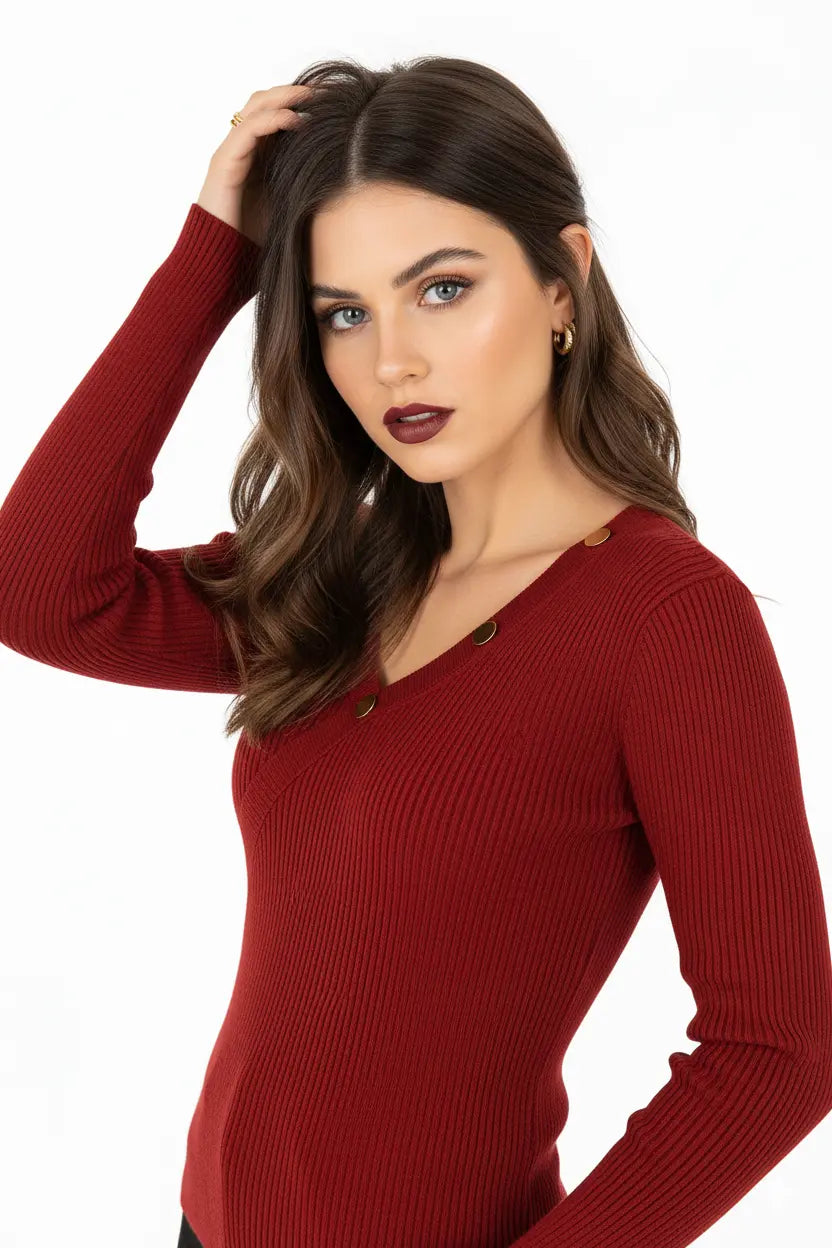 Maglia a costine con bottoni decorativi DORABELLA