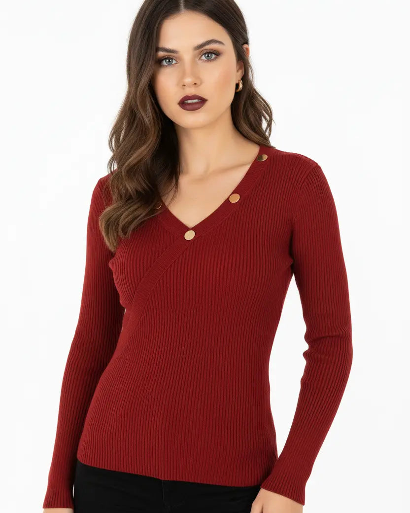 Maglia a costine con bottoni decorativi DORABELLA