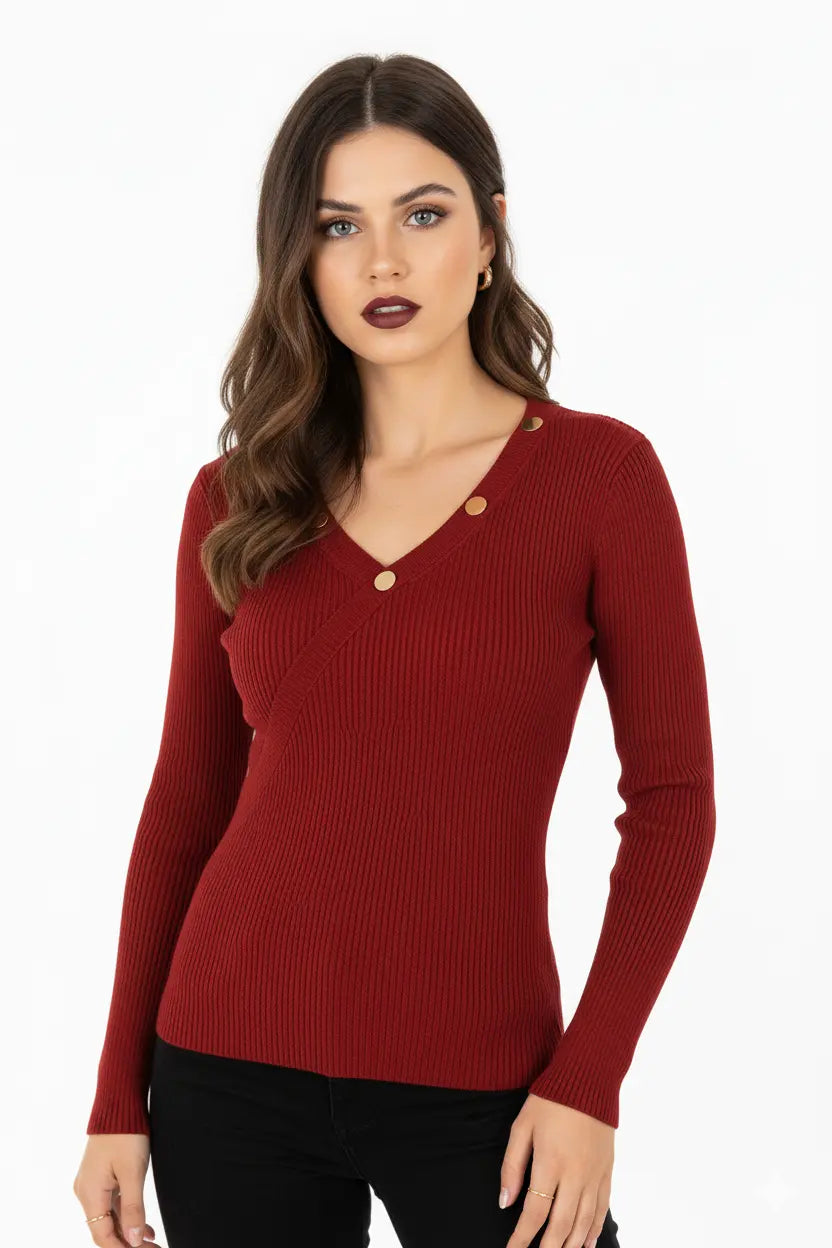 Maglia a costine con bottoni decorativi DORABELLA
