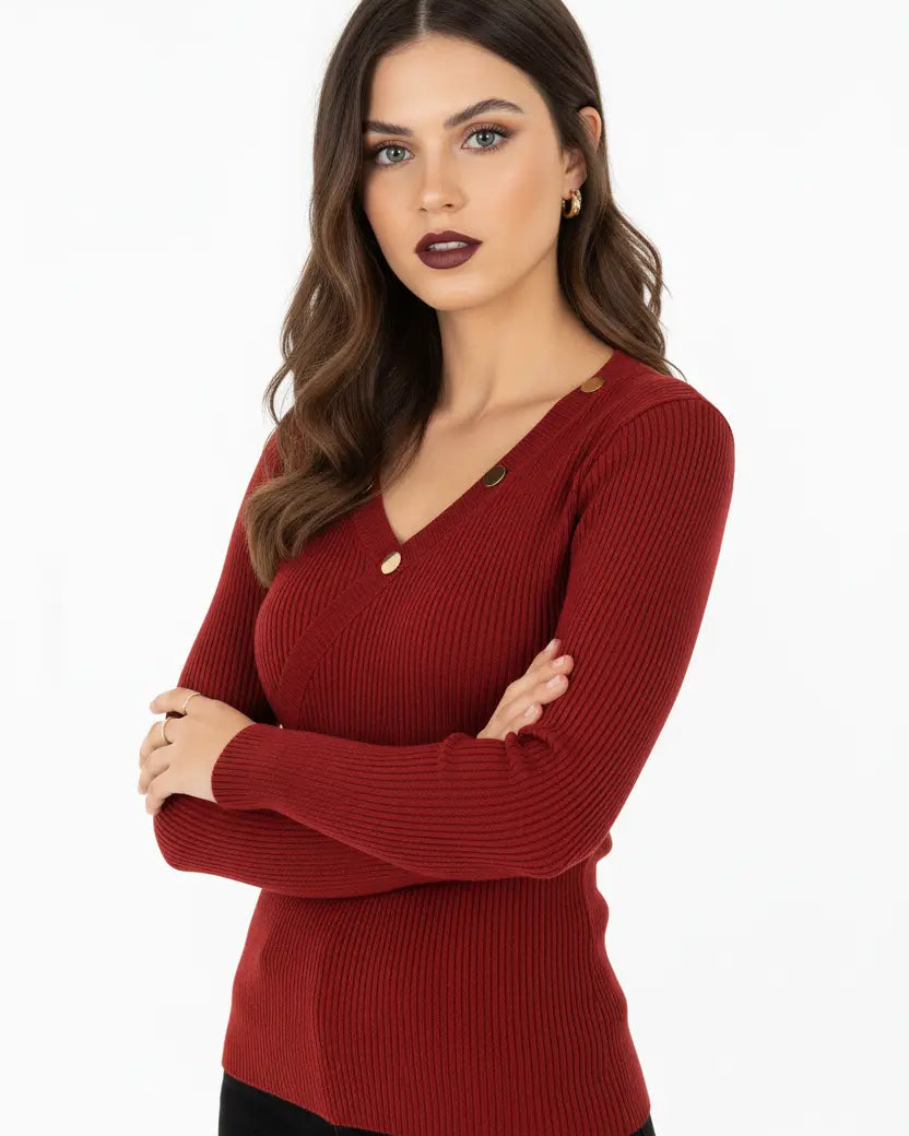 Maglia a costine con bottoni decorativi DORABELLA